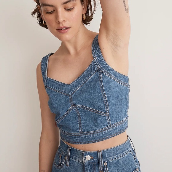 Madewell Cotton-Hemp Denim Supercrop Tank Top in Gabler Wash - Picture 5 of 15